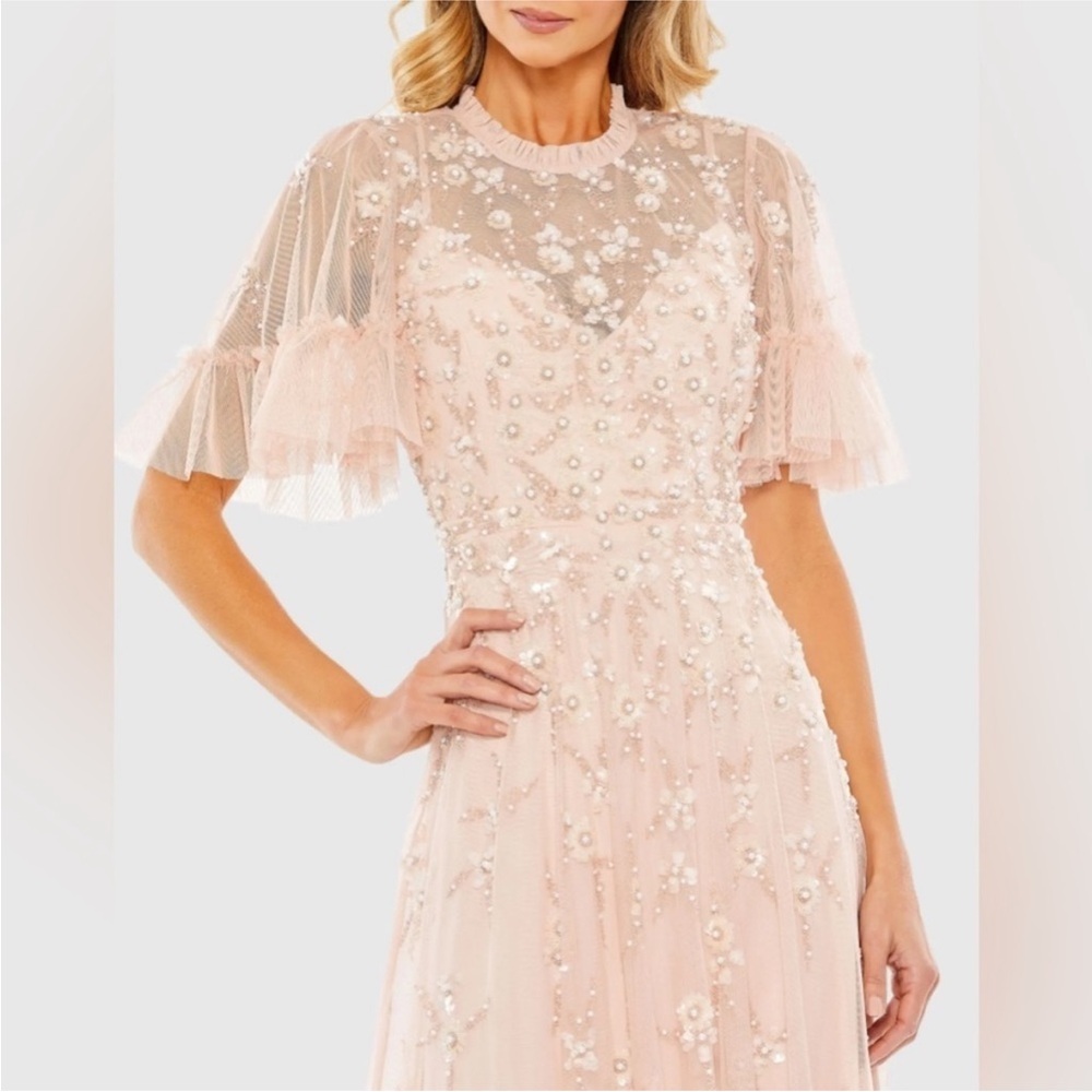 Mac Duggal Blush Pink Embellished Tulle Maxi Dress - Picture 2 of 16